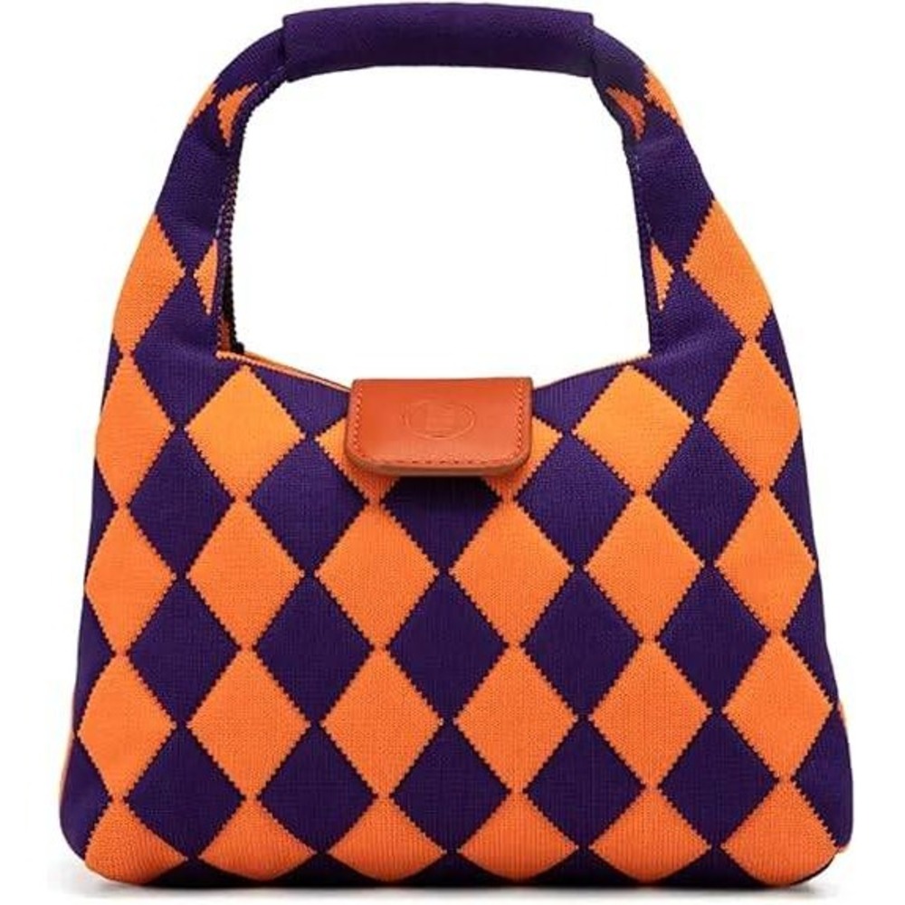 NEWBELLA‎ Women's Lightweight Jennie Top Handle Bag Orange Purple Argyle